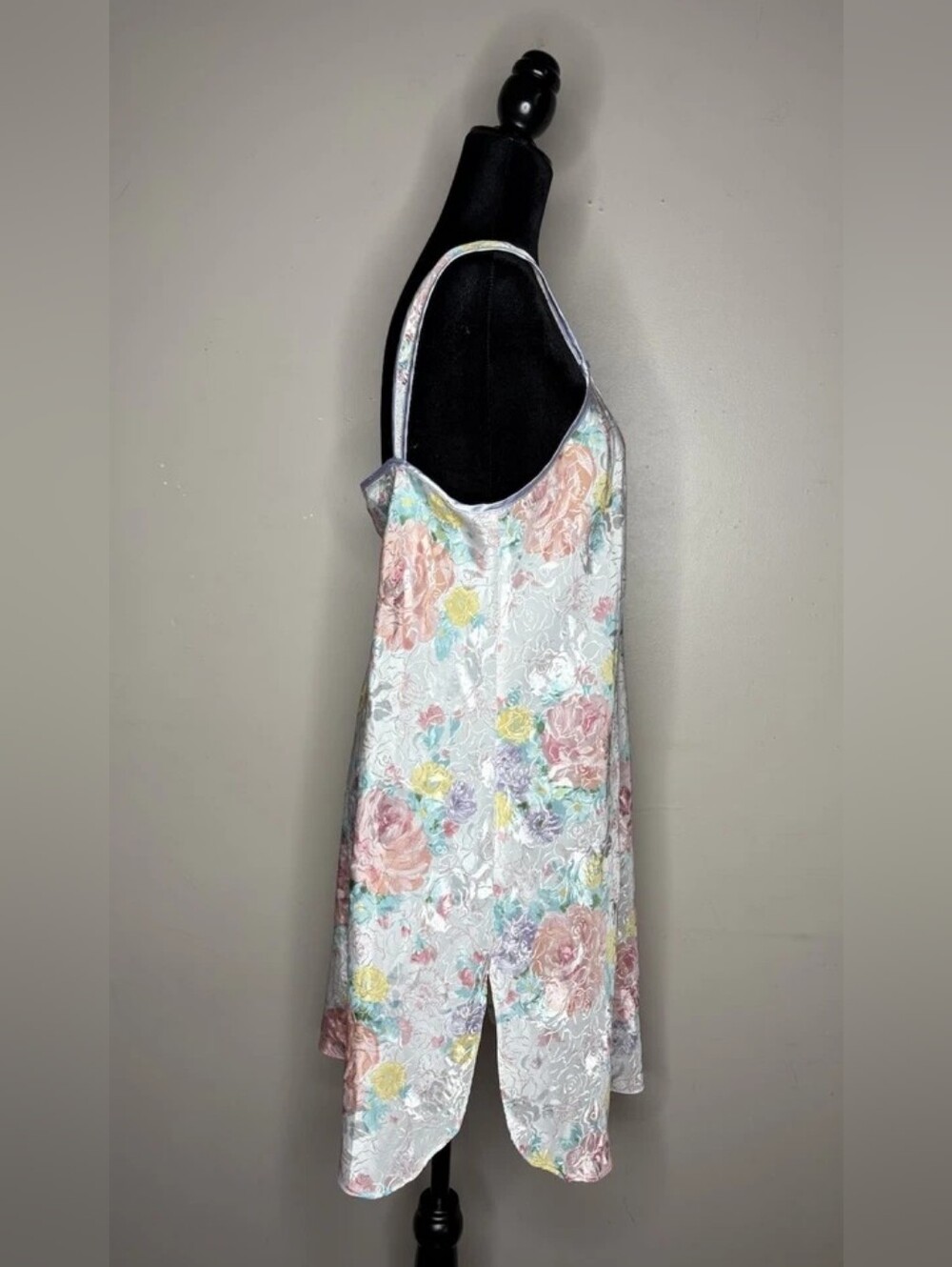 Floral Satin Slip Dress in Pastel Rose and Mint - Picture 4 of 5